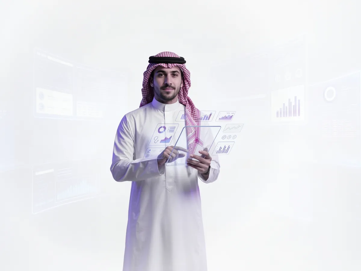 Healthcare professional using an interactive analytics dashboard to support healthcare intelligence and strategic decision making.
