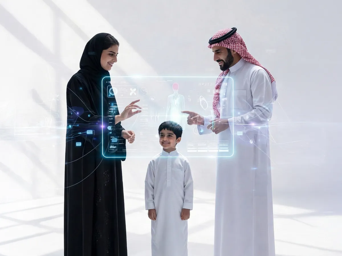 A family interacting with a digital health platform that supports patient engagement, wellness, and personalized healthcare services.